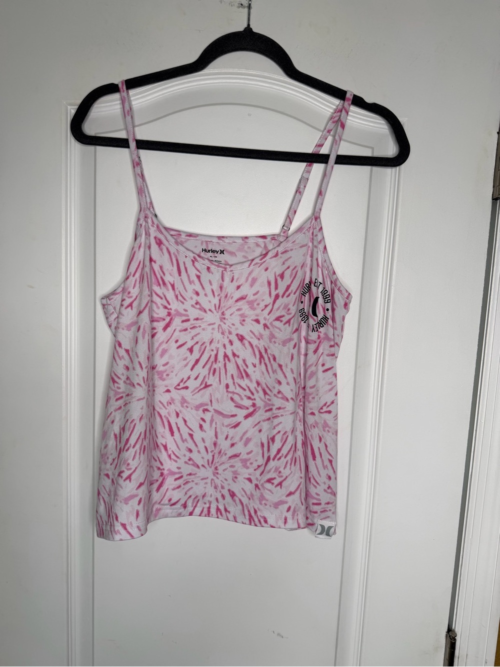 Hurley Pink and White Tie-Dye Spaghetti Strap Cami Tank. Size XL